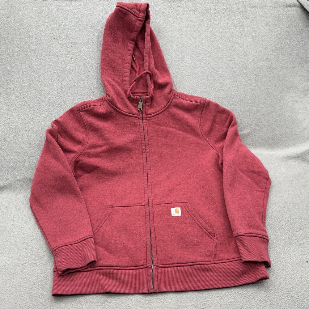 Carhartt Hoodie Girls Large 12-14 Red Full Zip Fleece Sweatshirt Pockets Logo